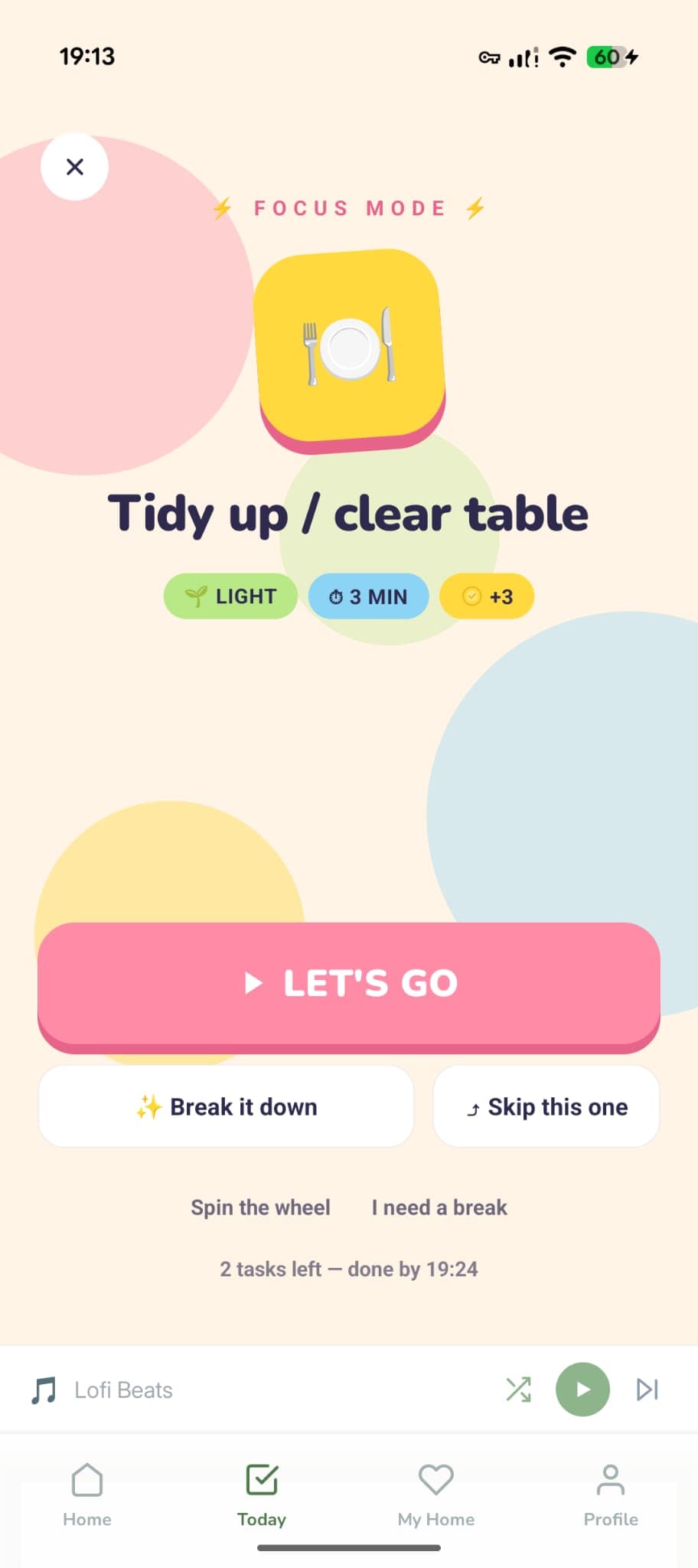 Tidywell focus mode — one task, one timer, no distractions